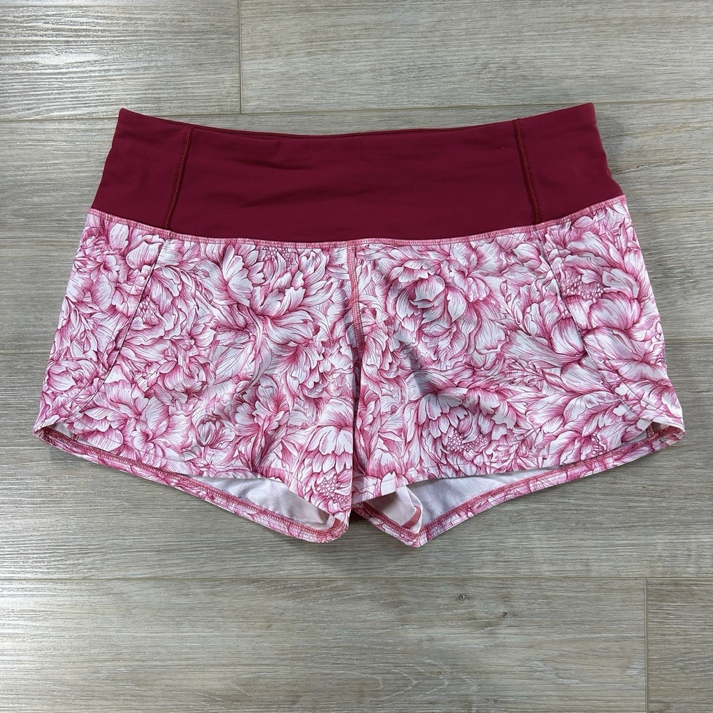 Lululemon Size 4 Low Rise Run Times II 4" Shorts Floral Bloom Star Ruby Red